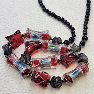 RED Black Bead Necklace Casual Boho Summer Fashion Trendy Necklace